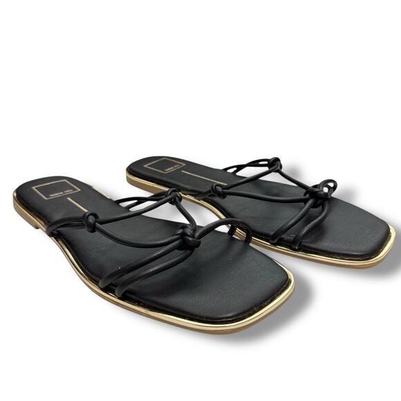 Dolce Vita Flat Sandals Strappy Knotted Square Toe Black and Gold Size 9.5 - Picture 3 of 8